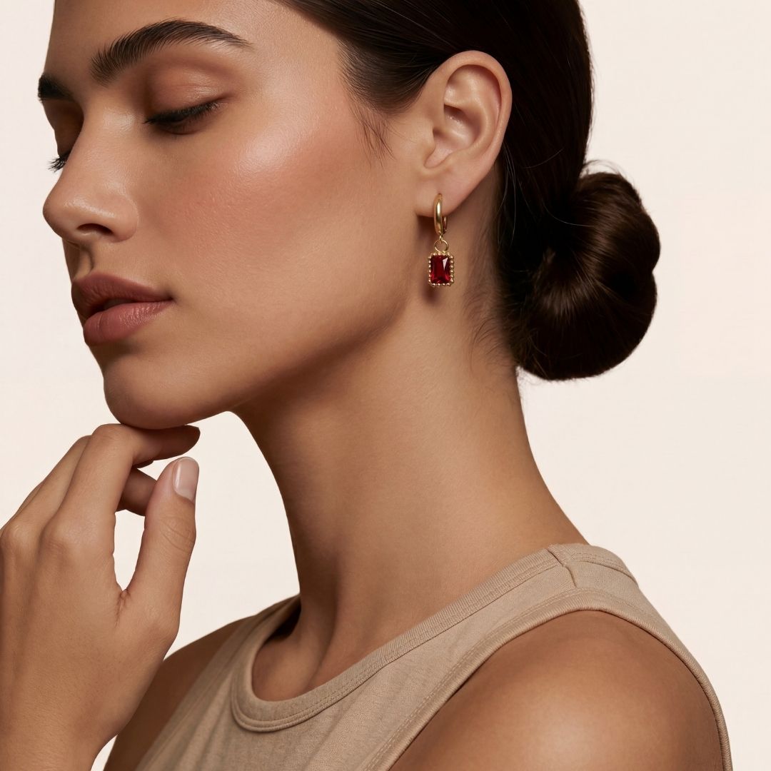 Pendientes Rubi Acero Baño Oro