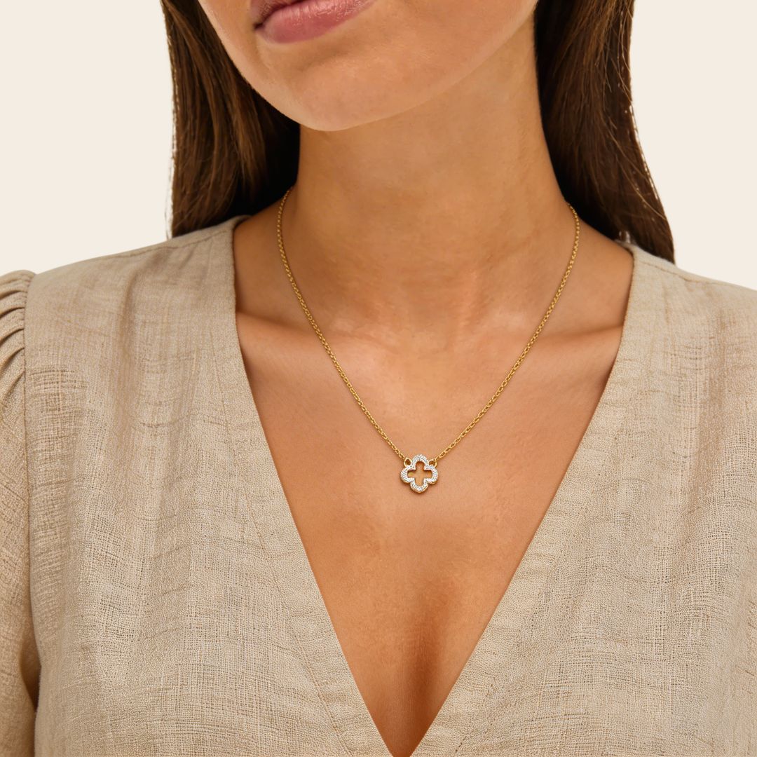 Collar Trevo Glow Acero Baño Oro