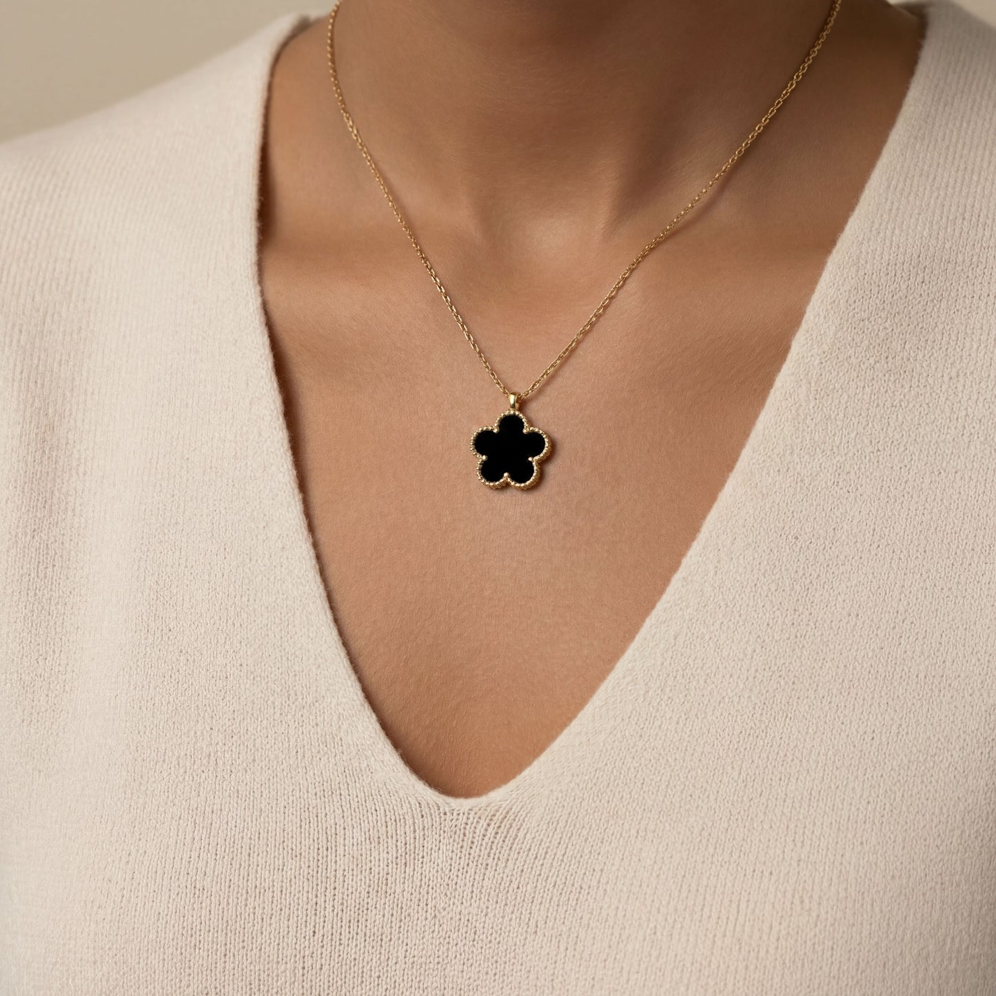 Collar Trébol Eclipse Acero Baño Oro