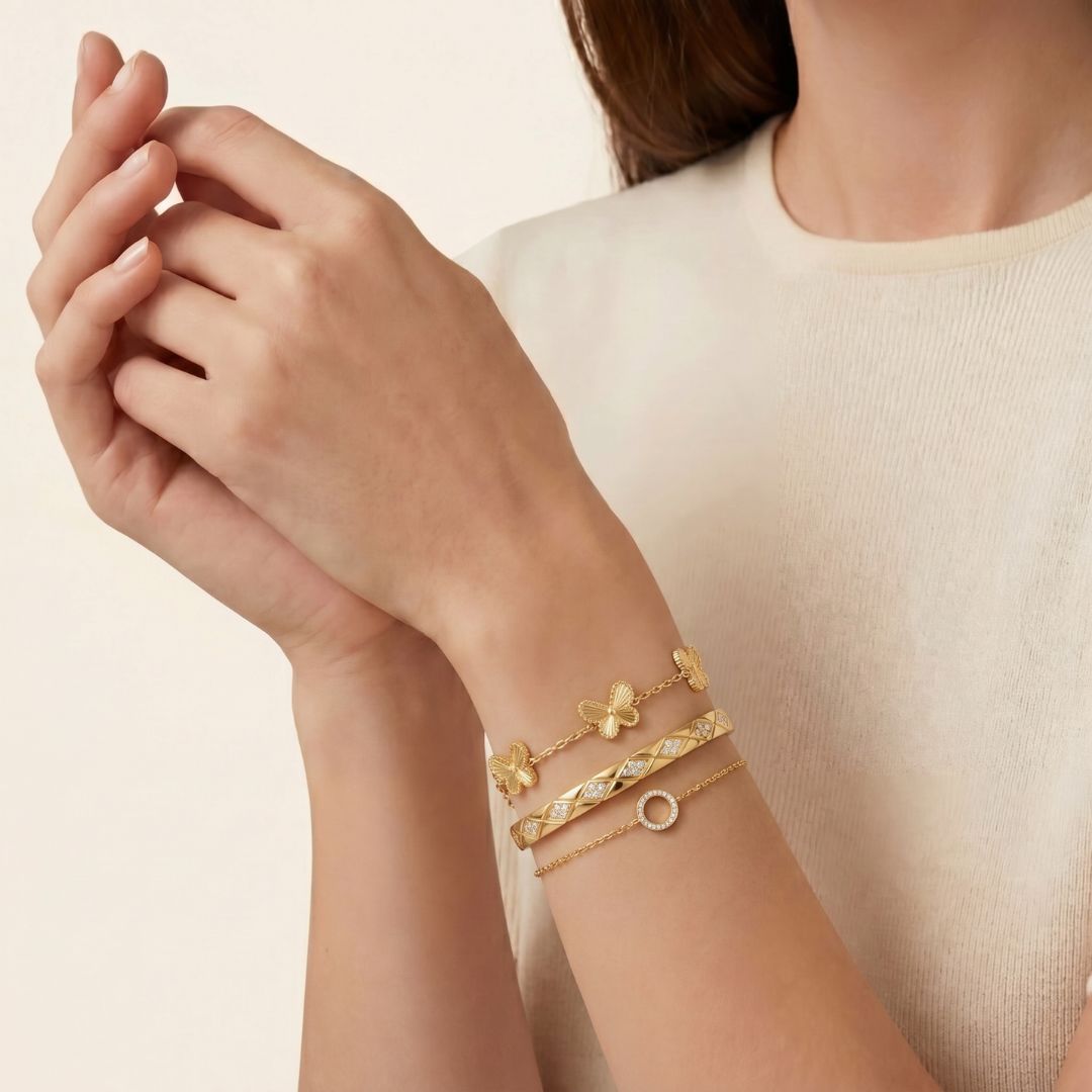 Pack Pulseras Femenino Romántico Acero Baño Oro