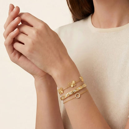 Pack Pulseras Femenino Romántico Acero Baño Oro