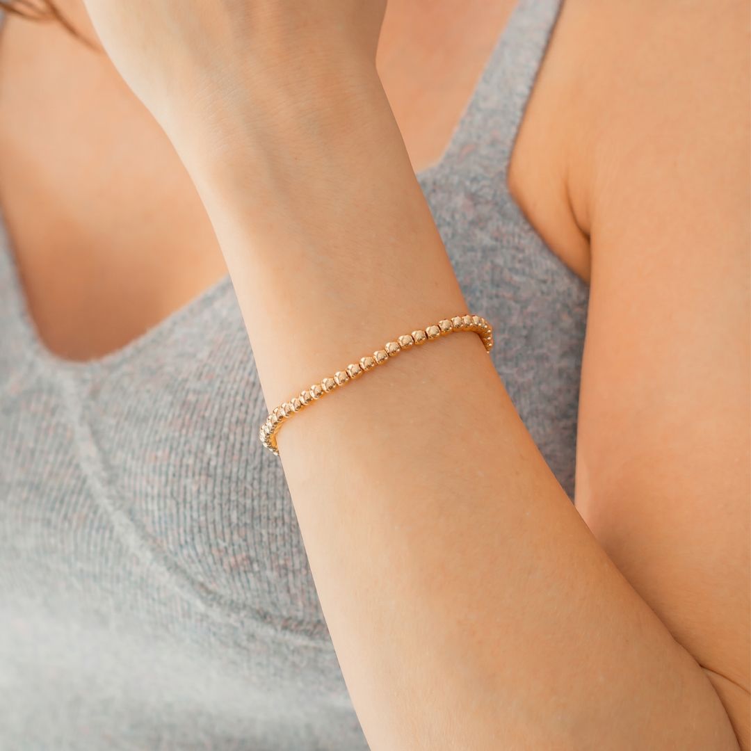 Pulsera Esfera 3mm Acero Baño Oro