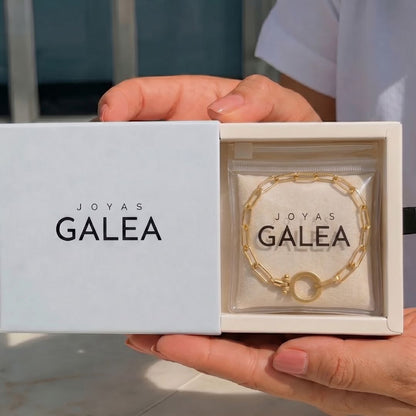 Pulsera Eslabón Círculo Acero Baño Oro