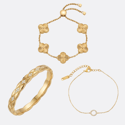 Pack Pulseras Femenino Romántico Acero Baño Oro