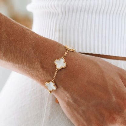 Pulsera Trébol Nácar Acero Baño Oro