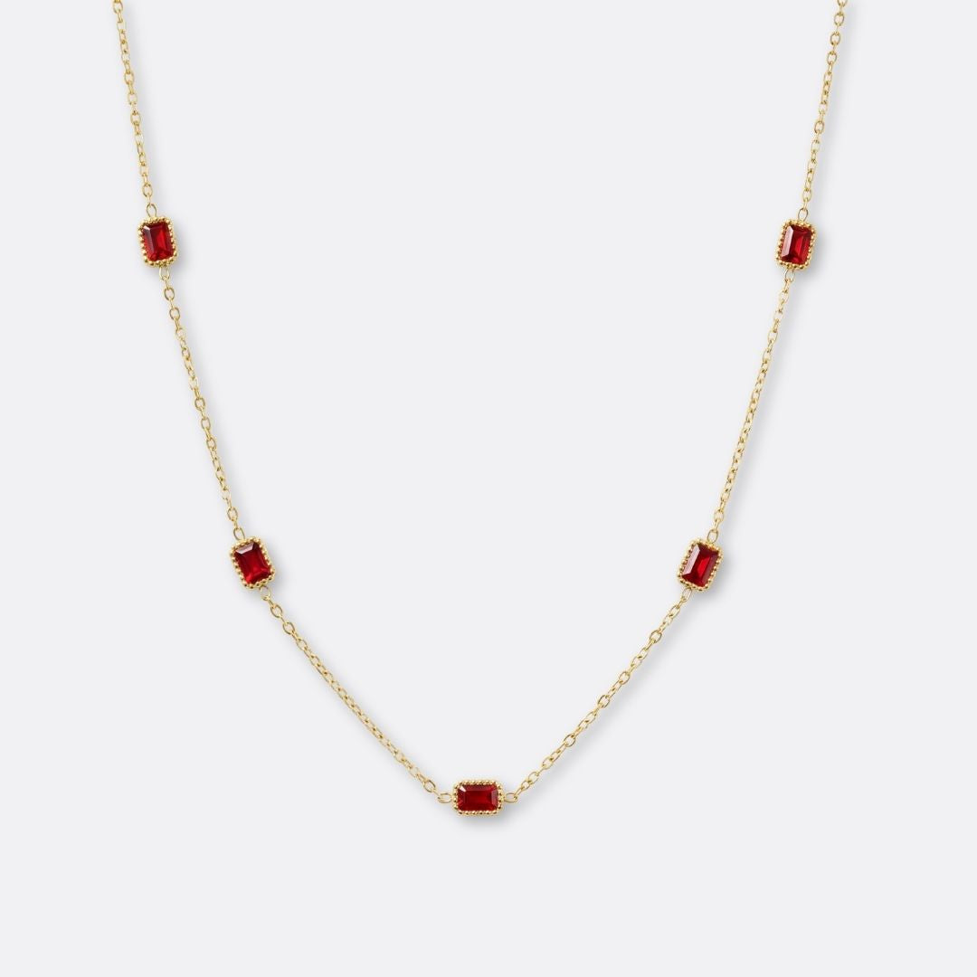 Collar Rubí Acero Baño Oro