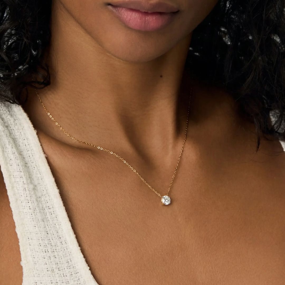 Collar Solitario Acero Baño Oro