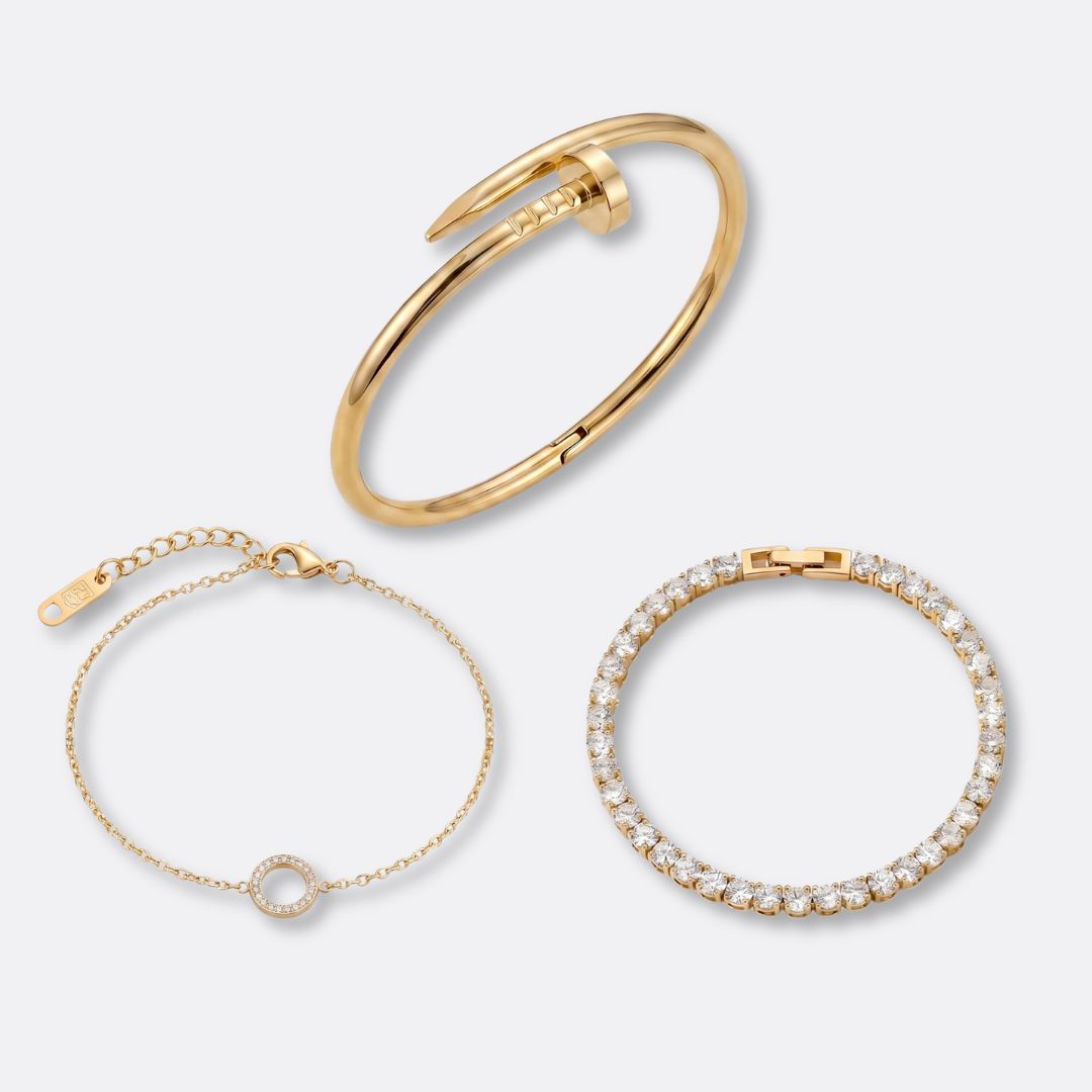 Pack Pulseras Brillo Total Acero Baño Oro