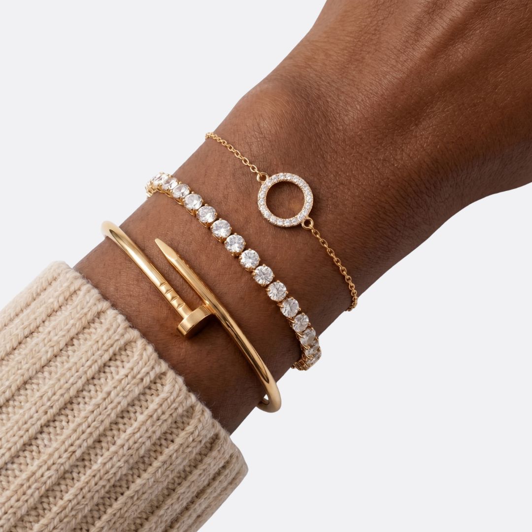 Pack Pulseras Brillo Total Acero Baño Oro