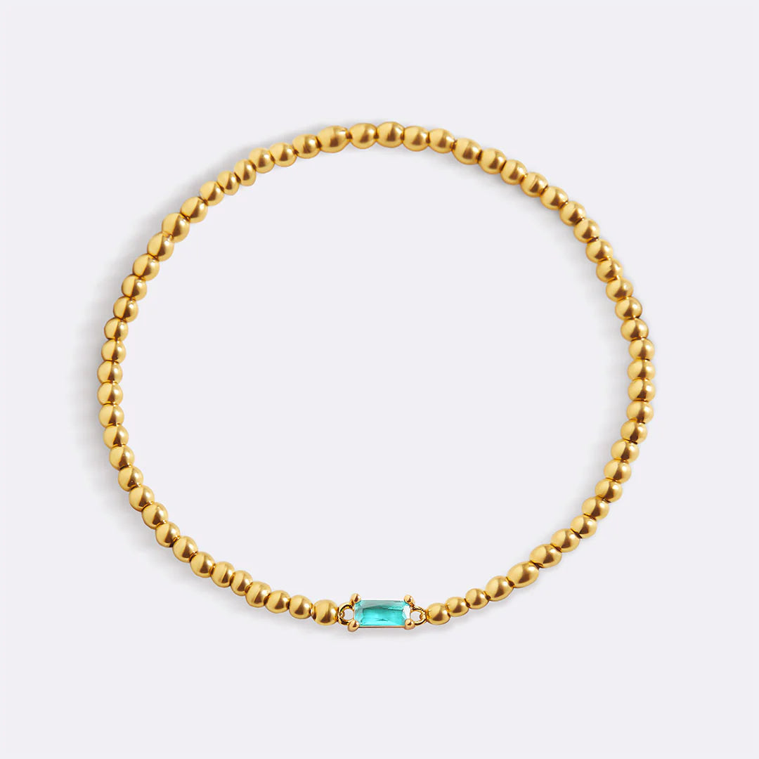 Pulsera Piedra Natal Acero Baño Oro