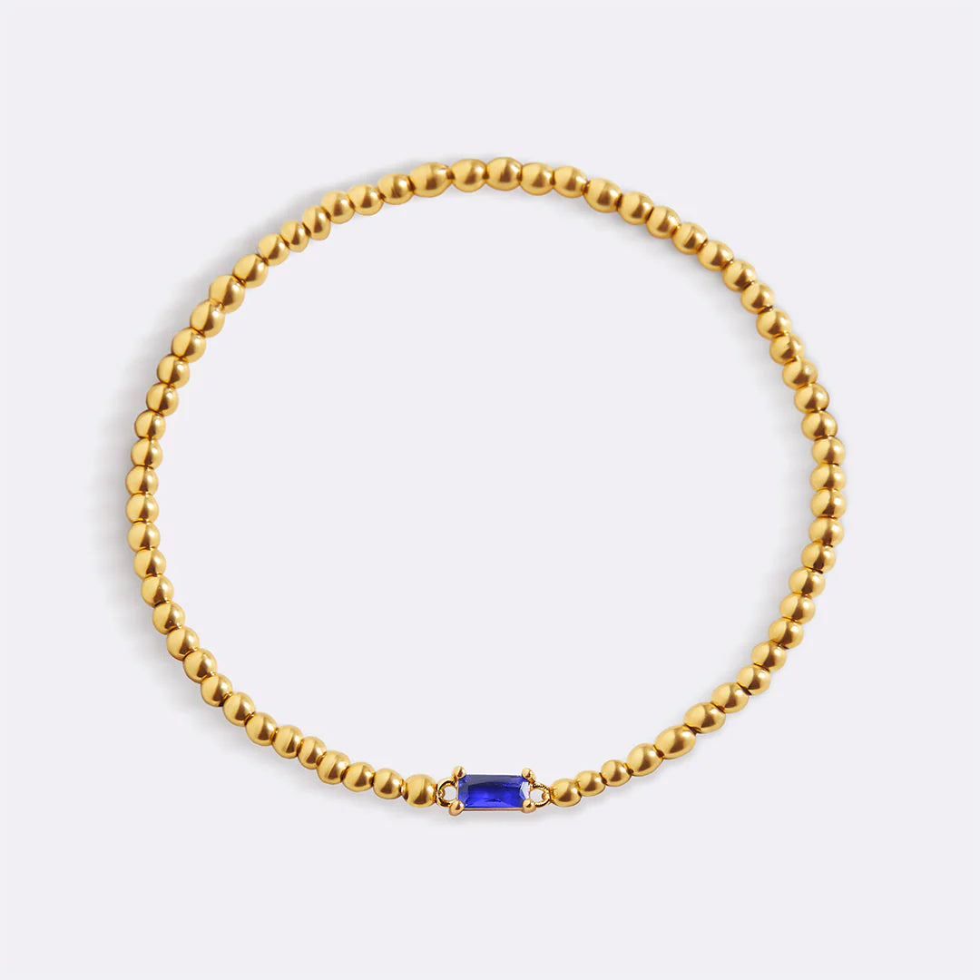 Pulsera Piedra Natal Acero Baño Oro