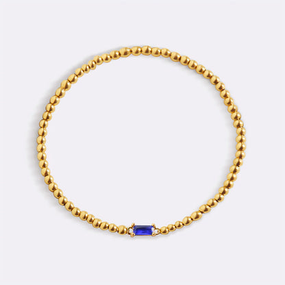 Pulsera Piedra Natal Acero Baño Oro