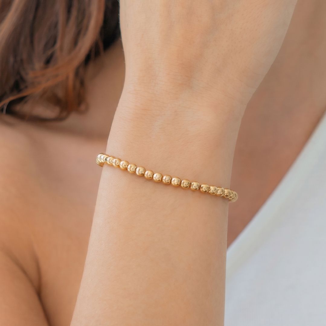 Pulsera Esfera 3mm Acero Baño Oro