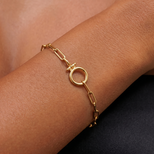 Pulsera Eslabón Círculo Acero Baño Oro