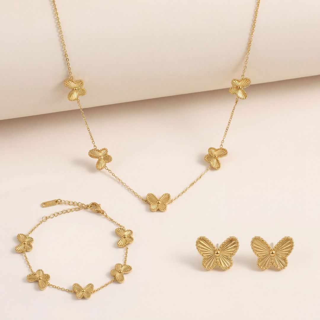Pack Mariposa Acero Baño Oro