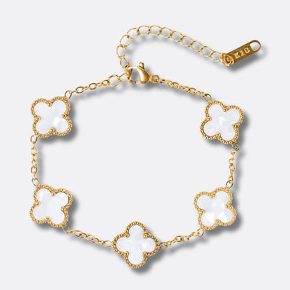 Pulsera Trébol Nácar Acero Baño Oro